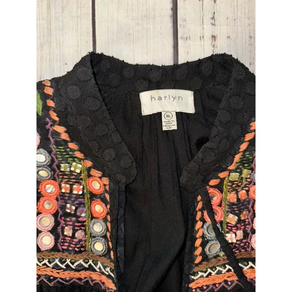 Harlyn Anthropologie Black Boho Embroidered Short Jumpsuit Size XL - Picture 3 of 7